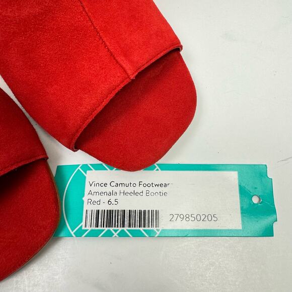 NEW Vince Camuto Amenala Bright Red Faux Suede Western Fringe Peep Toe Bootie - Picture 12 of 14